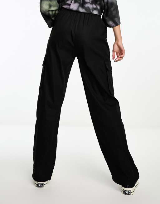 PLT Shape Black Cargo Pocket Detail Wide Leg Sweatpants