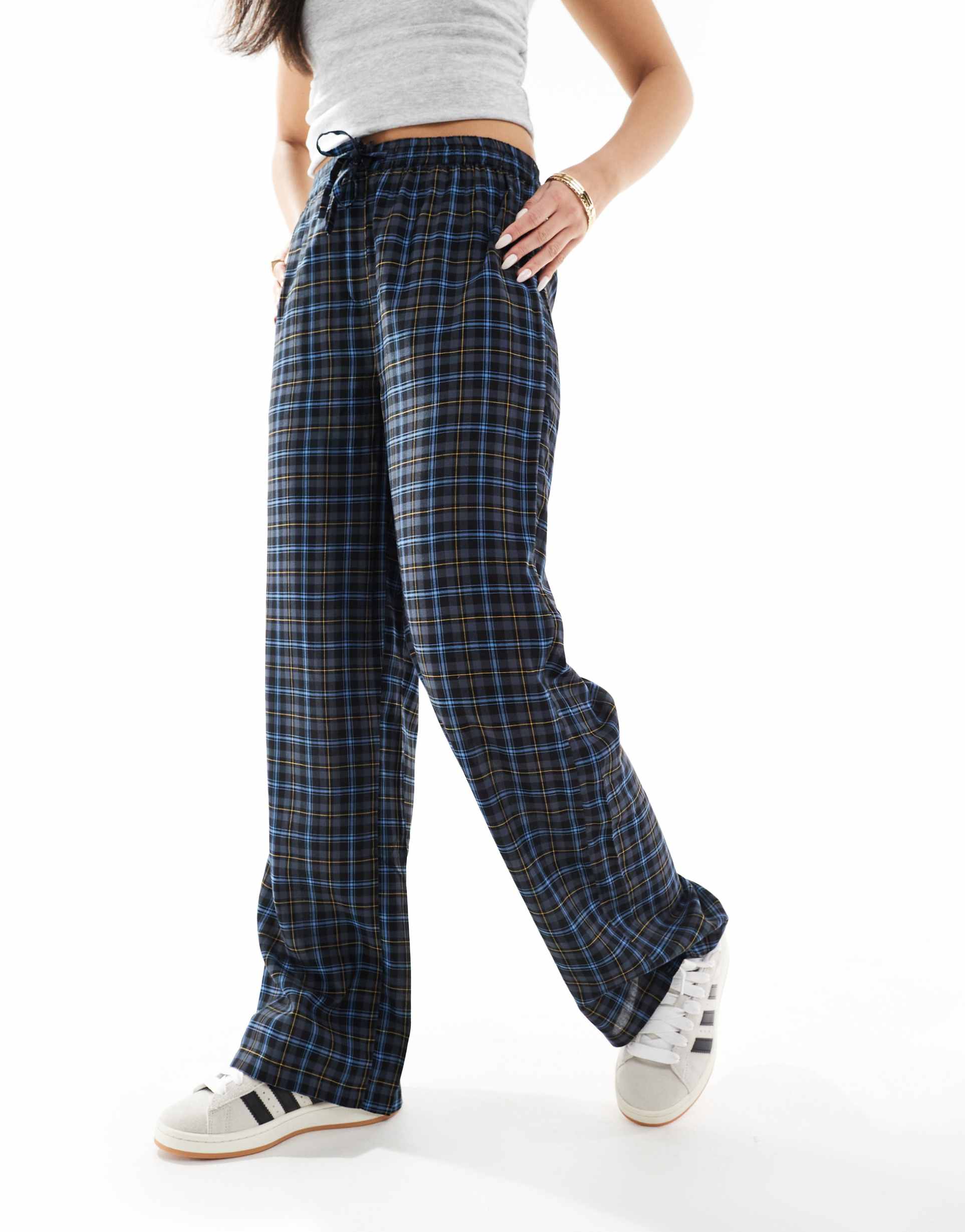 only wide leg check pants in dark gray