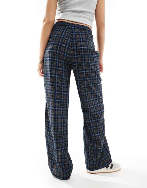ONLY wide leg check pants in dark gray | ASOS