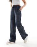 [ONLY] ONLY wide leg check pants in dark grey-Brown 8 BLACK