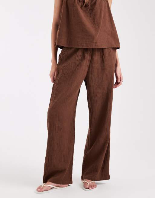 ONLY wide leg cheesecloth trouser co-ord in brown, 5 of 5