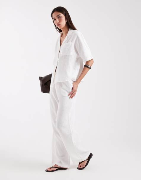 ONLY wide leg cheesecloth trouser in bright white - view 1