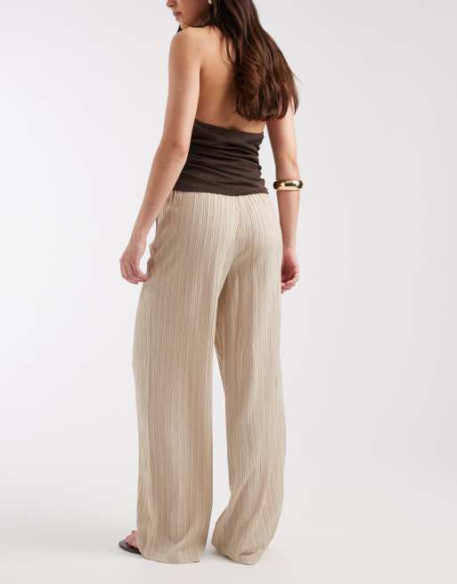 ONLY wide leg crinkle textured pants in stone, 5 of 5