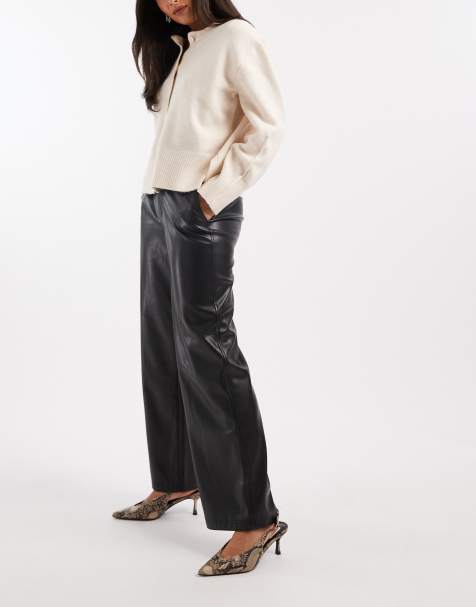 ONLY wide leg faux leather trousers in black - view 1