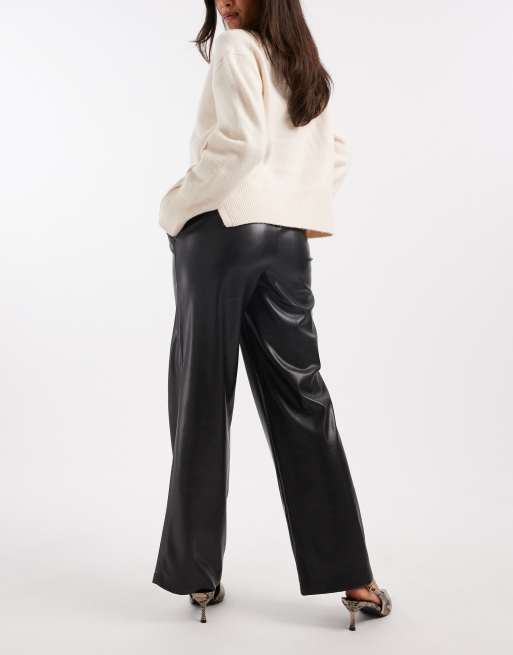 ONLY wide leg faux leather trousers in black, 2 of 5