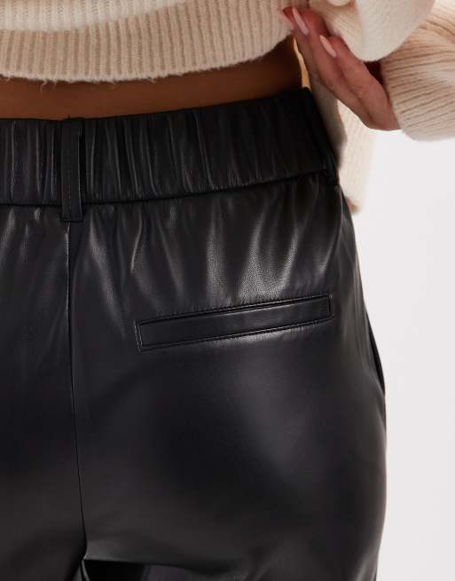 ONLY wide leg faux leather trousers in black, 3 of 5