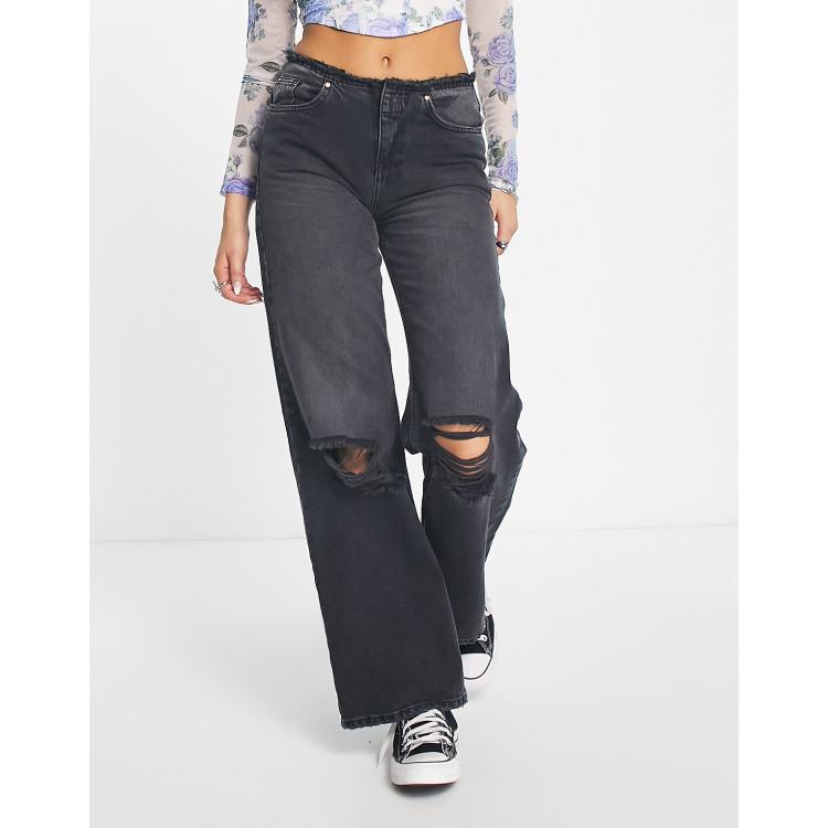 Frayed wide leg outlet jeans