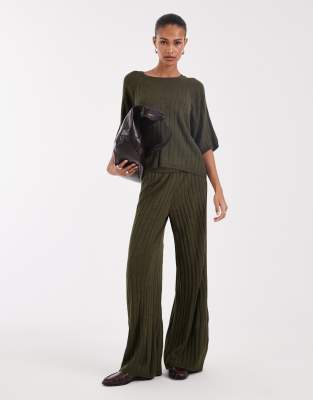 Only Wide Leg Knit Pants In Green
