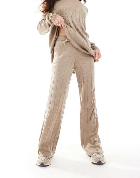 ONLY wide leg knitted trousers co-ord in sand - view 1