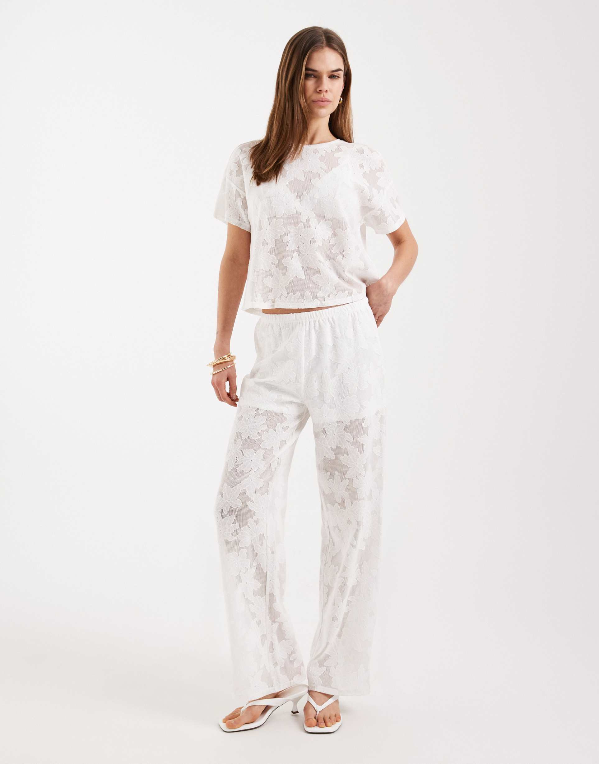 only wide leg lace pants in white - part of a set