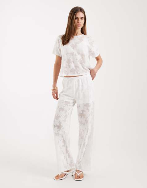 ONLY wide leg lace trouser co-ord in white - view 1