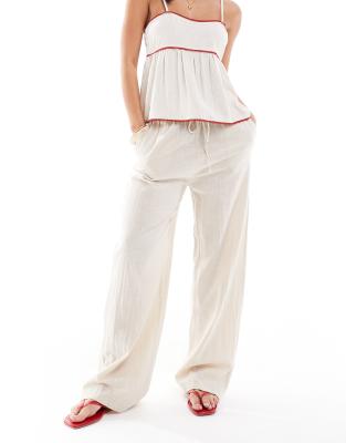 wide leg linen look pants in beige-Neutral