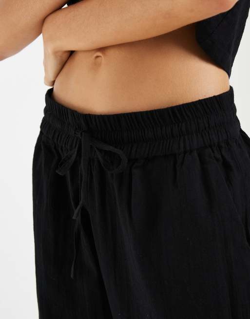ONLY wide leg linen look pants in black, 4 of 5