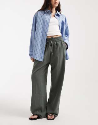 ONLY wide leg linen look pants in sage