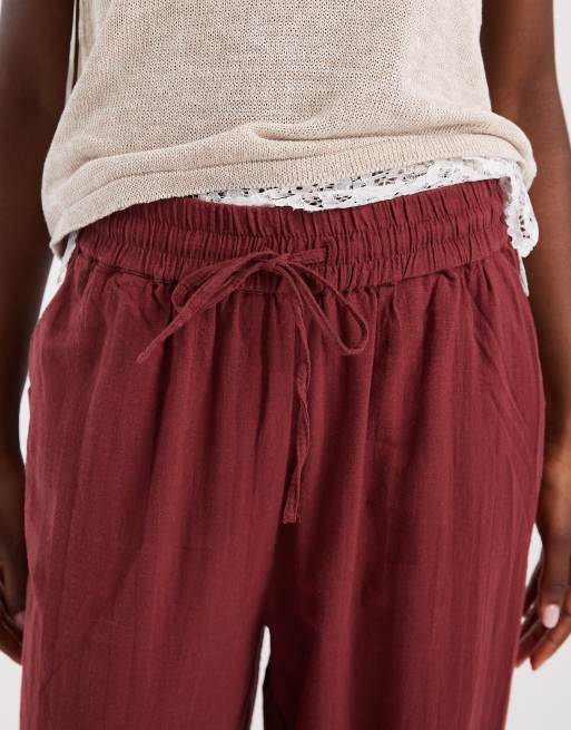 ONLY wide leg linen look trousers in dark red, 5 of 5