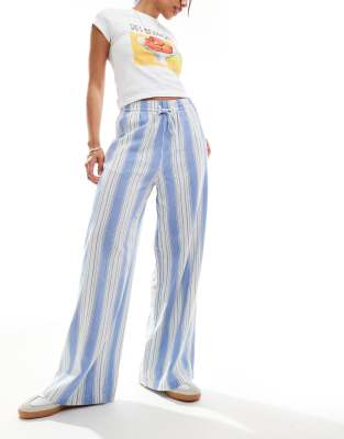 wide leg linen pants in blue & white stripe