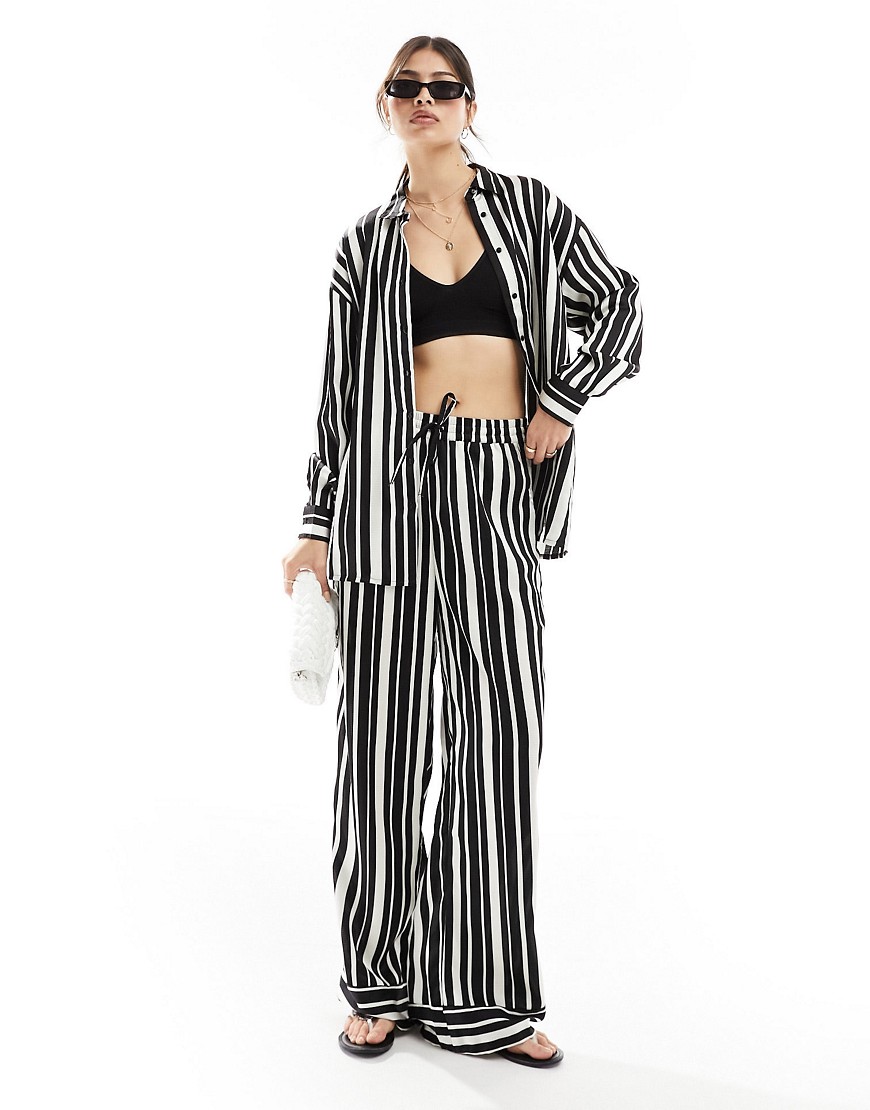 Only Wide Leg Pants In Black And White Stripe