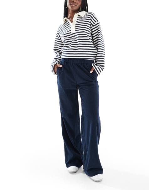 ONLY wide leg pull on cord trouser in navy - view 1