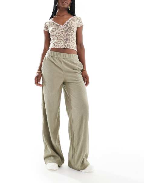 ONLY wide leg pull on cord trouser in sage - view 1