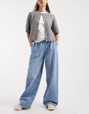 Only Wide Leg Pull-on Jeans In Animal Print