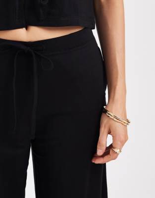 Only Wide Leg Pull On Pants In Black