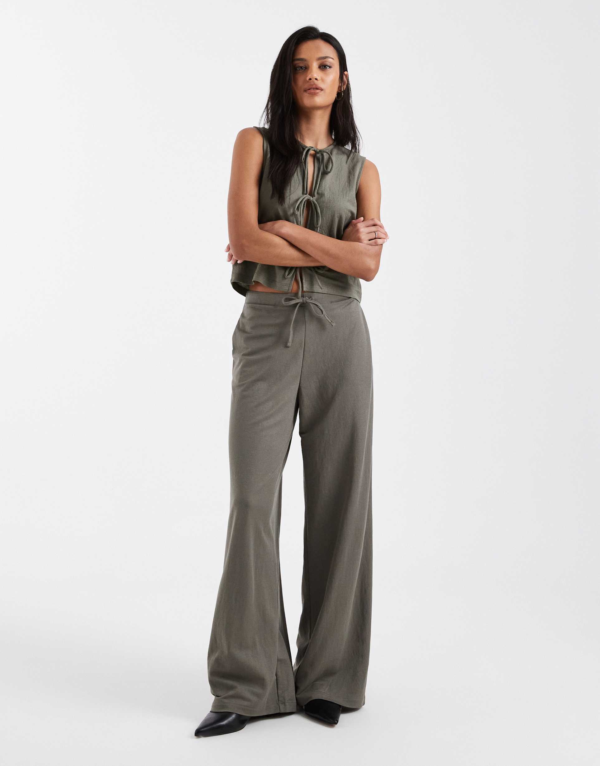 only wide leg pull on pants in khaki - part of a set