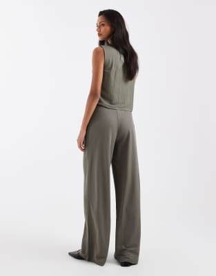 Only Wide Leg Pull On Pants In Gray