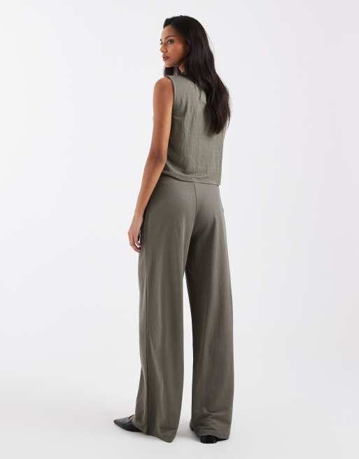 ONLY wide leg pull on pants in khaki - part of a set, 2 of 5