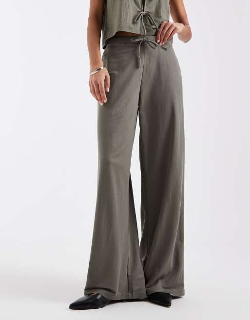 ONLY wide leg pull on pants in khaki - part of a set, 3 of 5