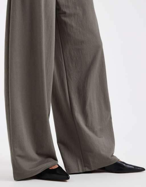 ONLY wide leg pull on pants in khaki - part of a set, 4 of 5