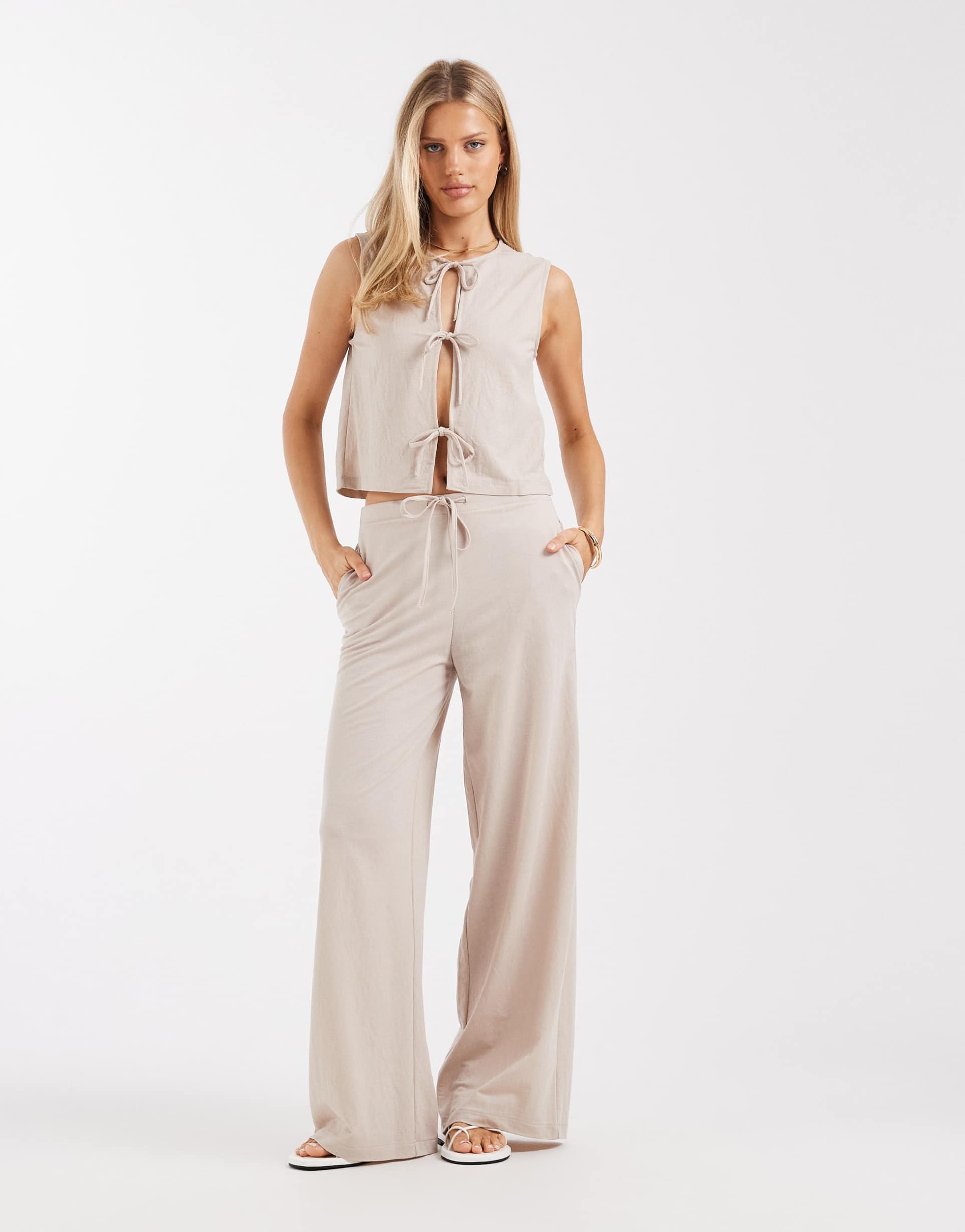 only wide leg pull on pants in stone - part of a set