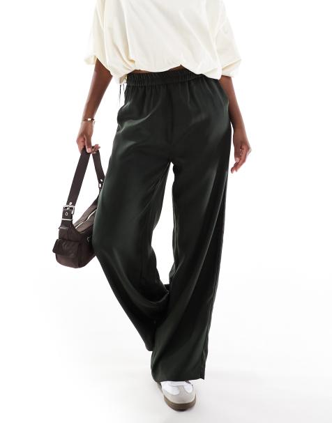 ONLY wide leg pull on trousers in khaki - view 1