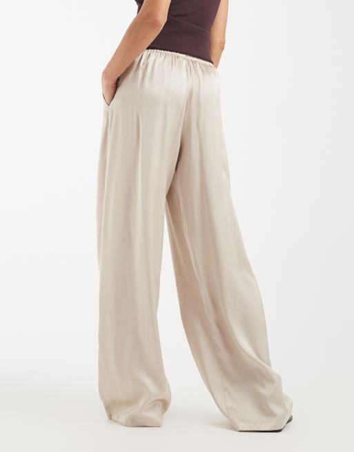 ONLY wide leg satin feel trouser in champagne, 3 of 5