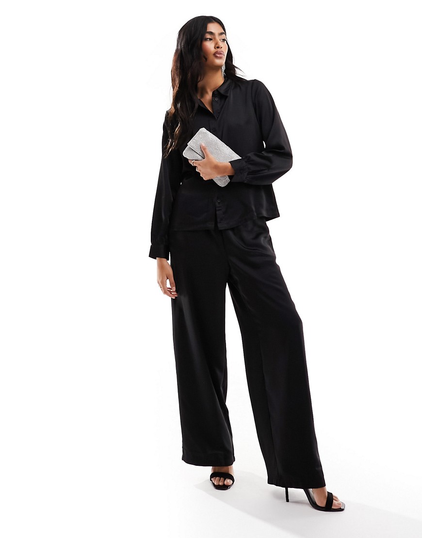 Only Wide Leg Satin Pants In Black - Part Of A Set