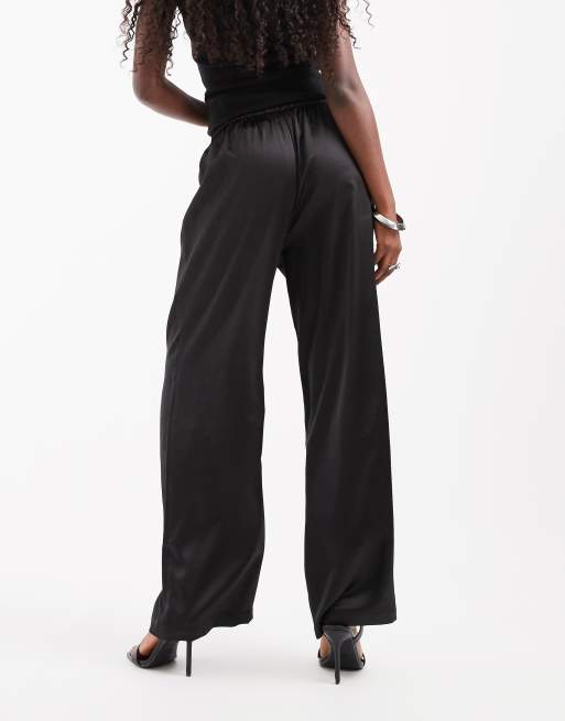 ONLY wide leg satin pants in black, 3 of 5