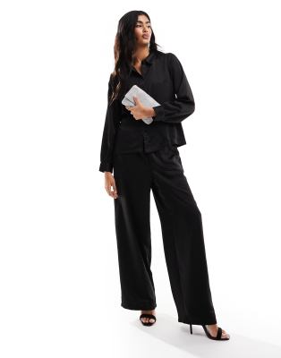 Only wide leg satin trouser co-ord in black