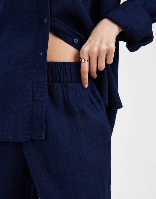 ONLY wide leg seersucker trouser co-ord in navy, 3 of 5