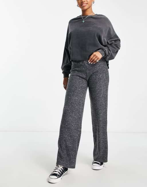 Soft Ribbed Wide Pants Black