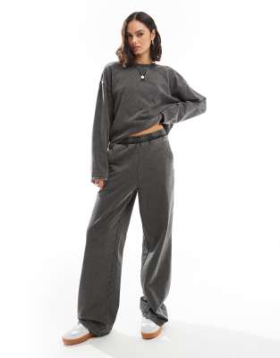 wide leg sweatpants in washed gray - part of a set