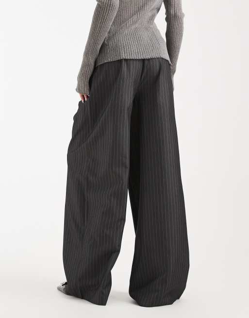 ONLY wide leg tailored pants in dark gray pinstripe, 2 of 5