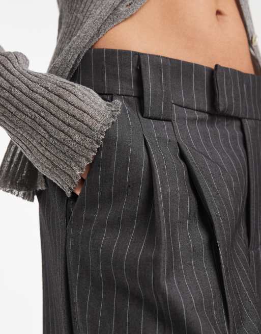 ONLY wide leg tailored pants in dark gray pinstripe, 4 of 5