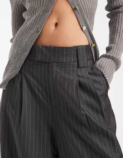 ONLY wide leg tailored pants in dark gray pinstripe, 5 of 5