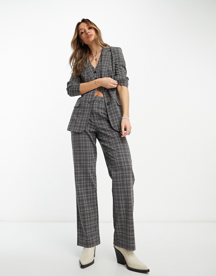 Only wide leg tailored pants in gray pinstripe