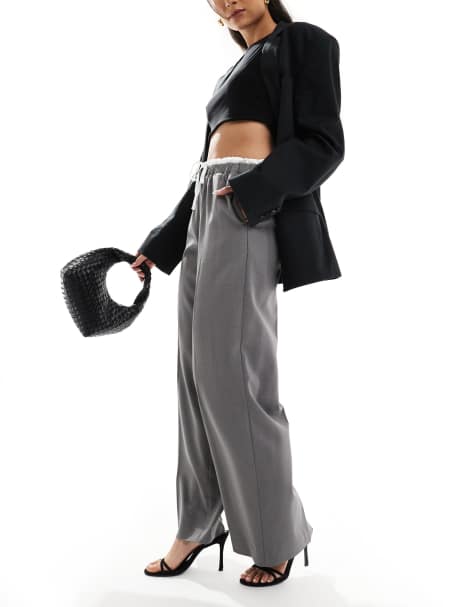 ONLY wide leg tailored pants in medium gray - view 1