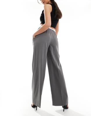 Shop Only Wide Leg Tailored Pants In Gray