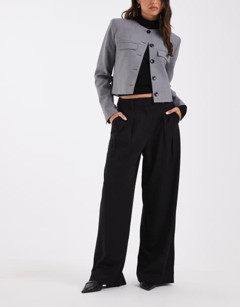 ONLY wide leg tailored pants with pleat detail in black - view 1