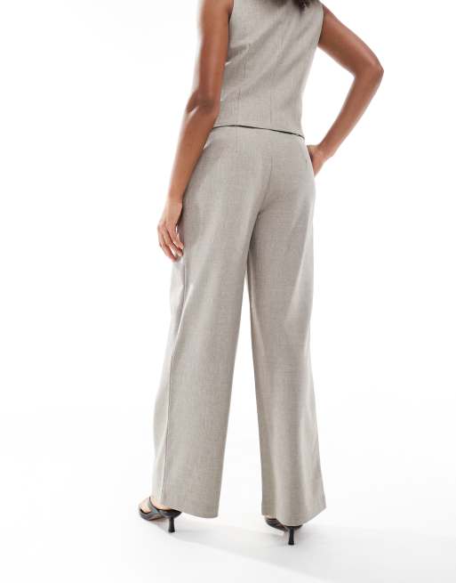 ONLY wide leg tailored trousers co-ord in beige, 2 of 5