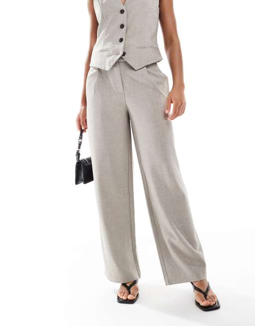 ONLY wide leg tailored trousers co-ord in beige, 3 of 5
