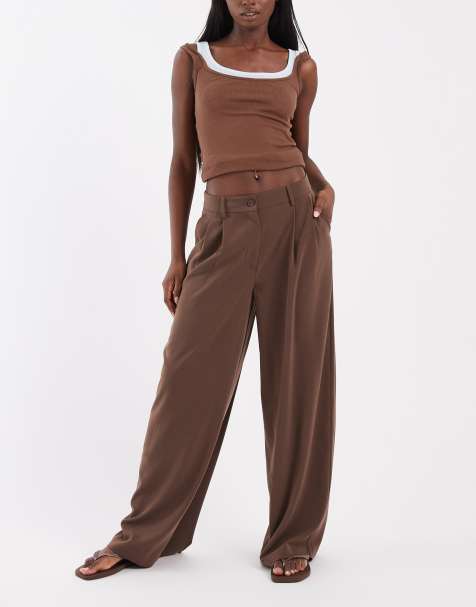 ONLY wide leg tailored trousers in chocolate brown - view 1