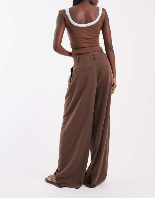 ONLY wide leg tailored trousers in chocolate brown, 3 of 5